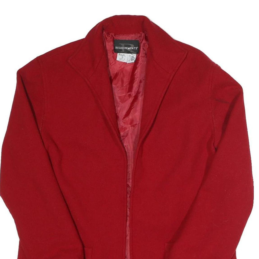 REQUIREMENTS Womens Red Wool Jacket UK 12 Plain Classic Tailored Lapel Collar