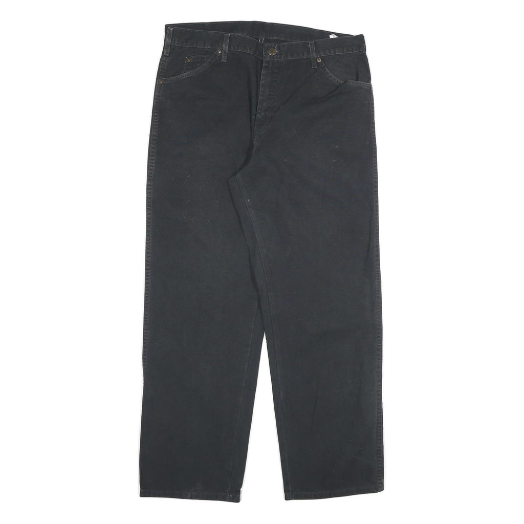 DICKIES Mens Black Cotton Blend Regular Straight Trousers W36 L30 Workwear Zip