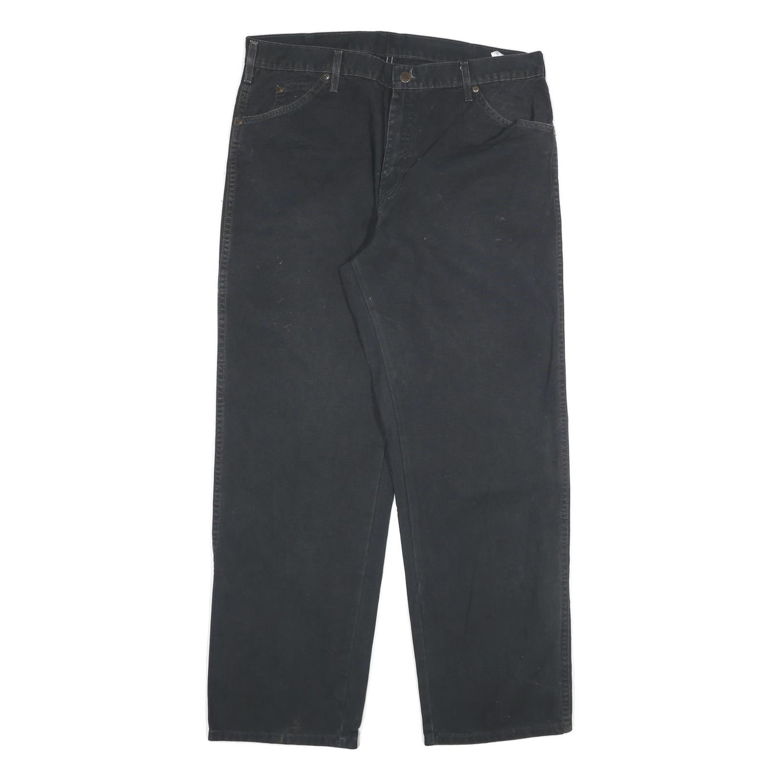 DICKIES Mens Black Cotton Blend Regular Straight Trousers W36 L30 Workwear Zip