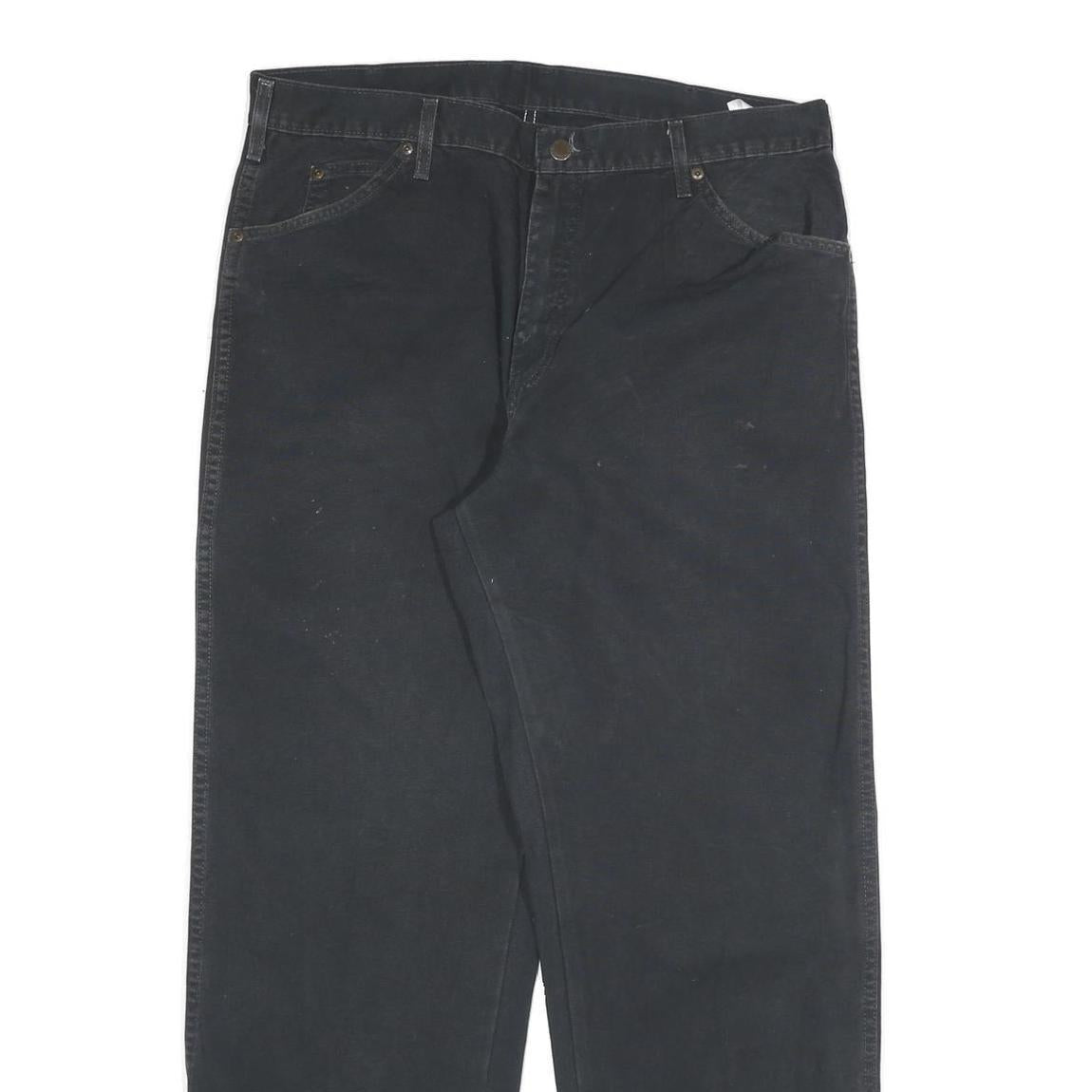 DICKIES Mens Black Cotton Blend Regular Straight Trousers W36 L30 Workwear Zip