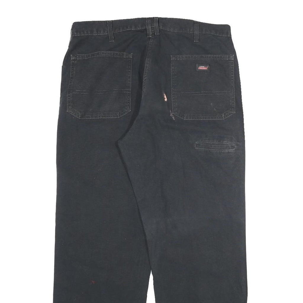 DICKIES Mens Black Cotton Blend Regular Straight Trousers W36 L30 Workwear Zip