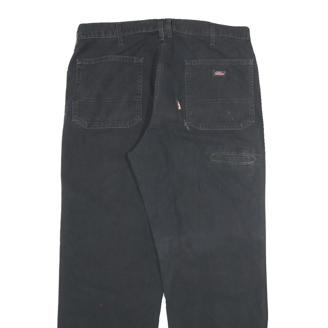 DICKIES Mens Black Cotton Blend Regular Straight Trousers W36 L30 Workwear Zip