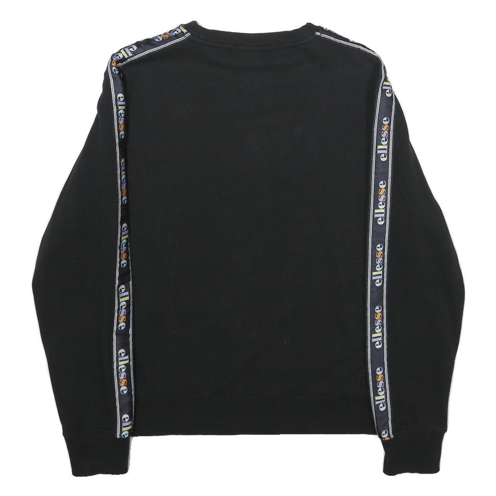 ELLESSE Womens Black Sweatshirt Crew Neck UK 10 Logo Tape Detail Cotton Blend