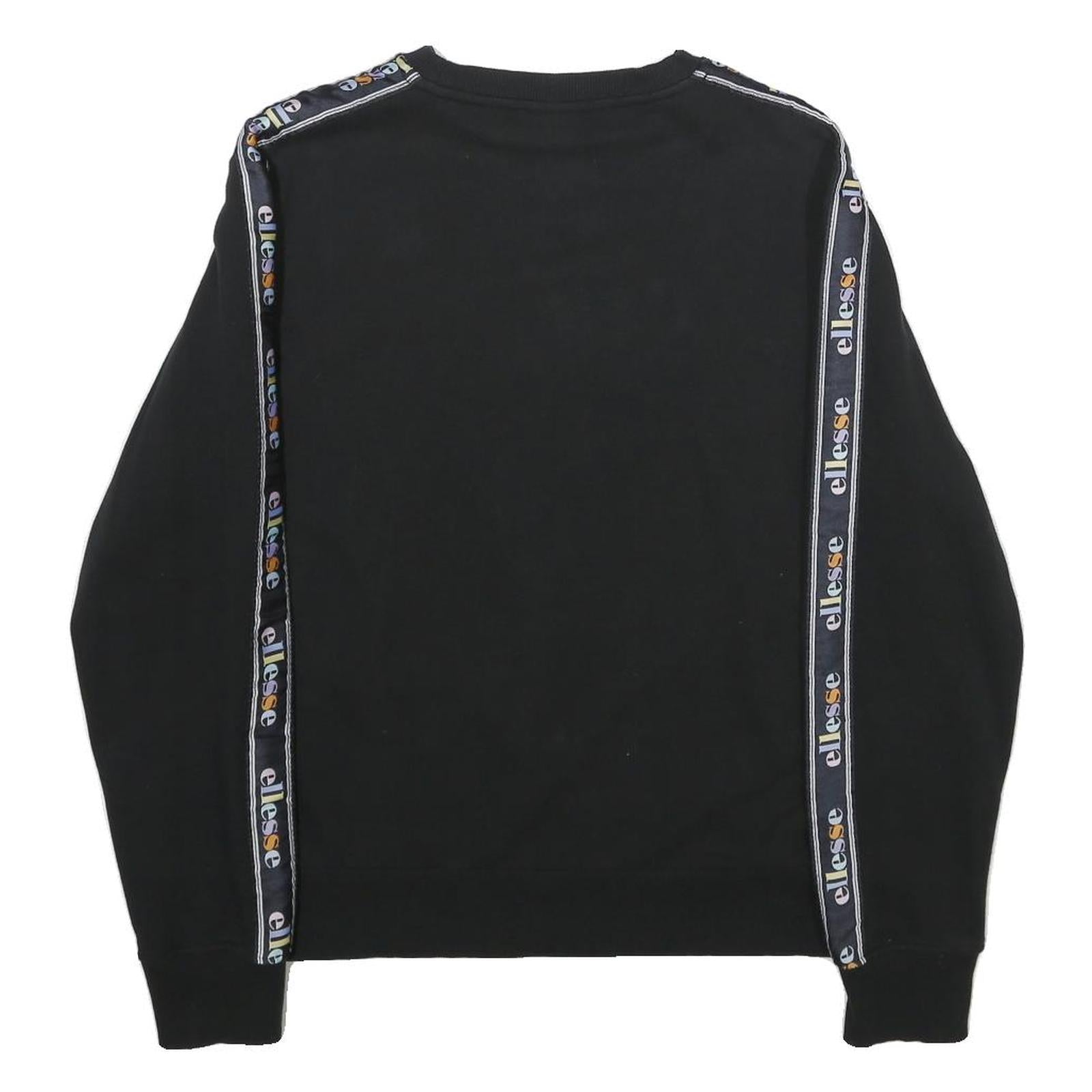 ELLESSE Womens Black Sweatshirt Crew Neck UK 10 Logo Tape Detail Cotton Blend