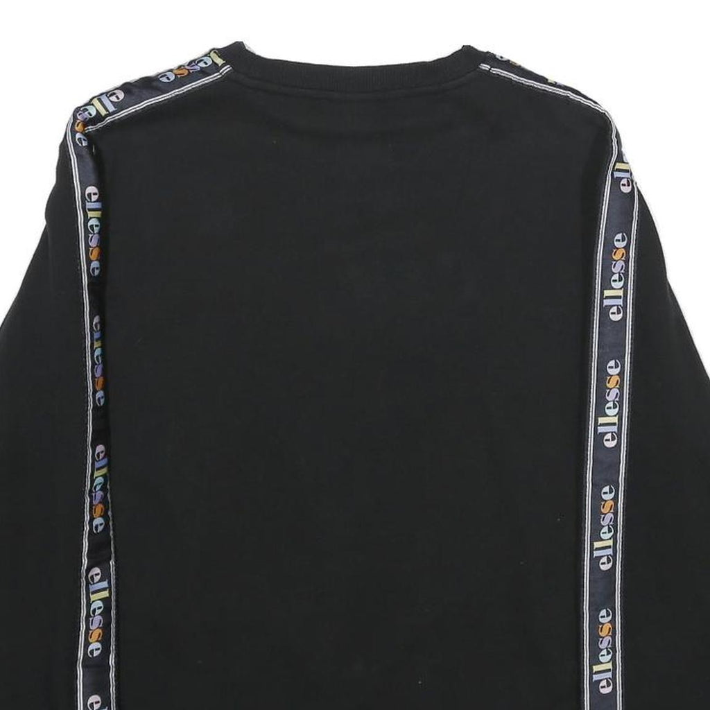 ELLESSE Womens Black Sweatshirt Crew Neck UK 10 Logo Tape Detail Cotton Blend
