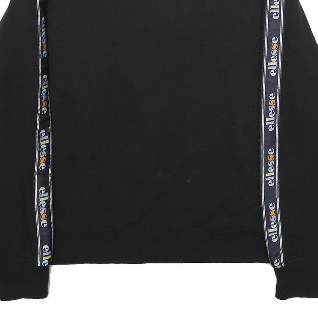 ELLESSE Womens Black Sweatshirt Crew Neck UK 10 Logo Tape Detail Cotton Blend