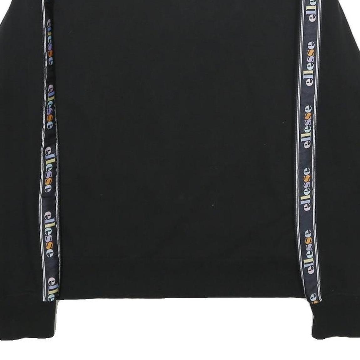 ELLESSE Womens Black Sweatshirt Crew Neck UK 10 Logo Tape Detail Cotton Blend