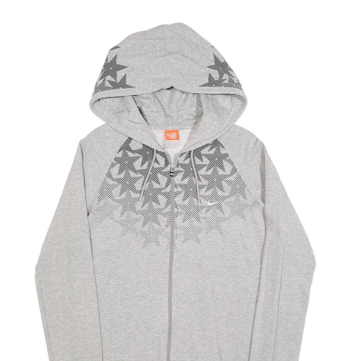 NIKE Womens Grey Cotton Blend Hoodie Dress XL Star Print Zip Casual Comfortable