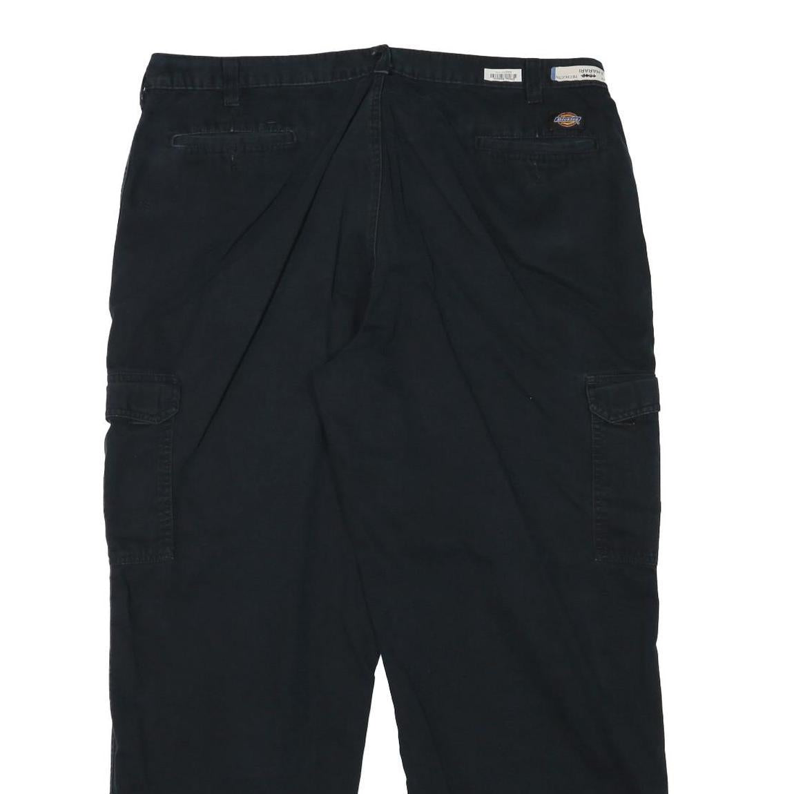 DICKIES Mens Cotton Blend Black Relaxed Cargo Trousers W40 L31 Workwear Utility