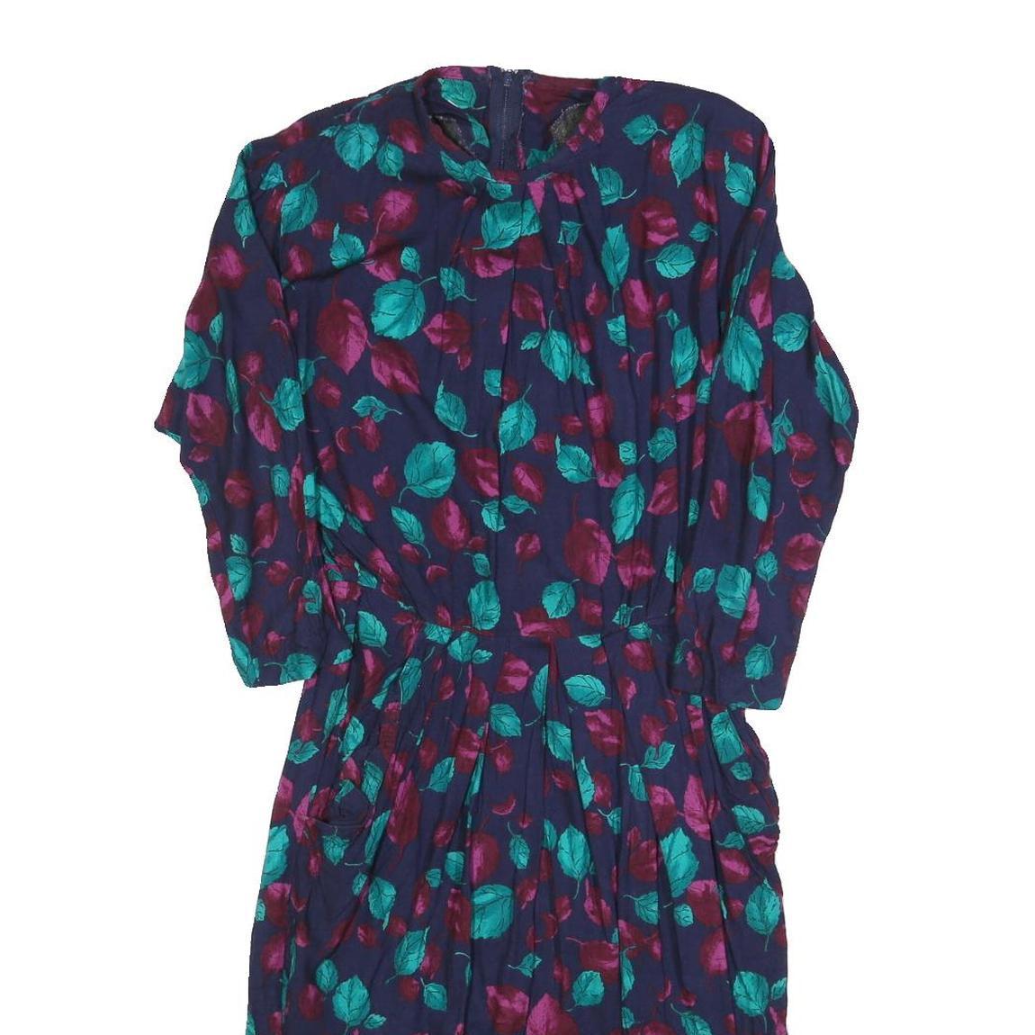 Womens Navy Blue & Purple Floral Day Cotton Blend Dress Size S Elegant Summer