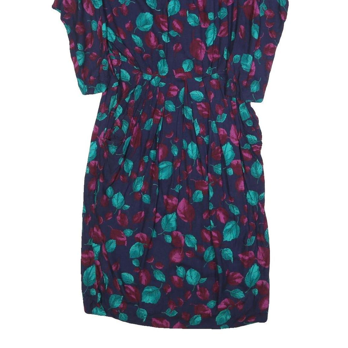 Womens Navy Blue & Purple Floral Day Cotton Blend Dress Size S Elegant Summer