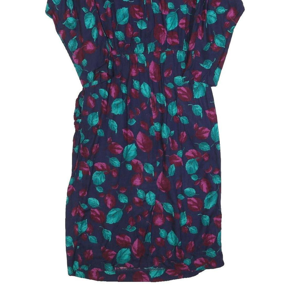 Womens Navy Blue & Purple Floral Day Cotton Blend Dress Size S Elegant Summer