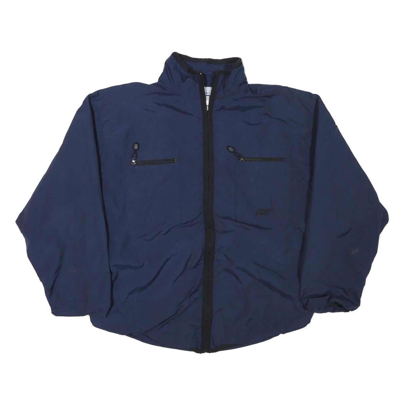 REEBOK Mens Navy Blue Jacket S Polyester Blend Plain Zip Casual Sport