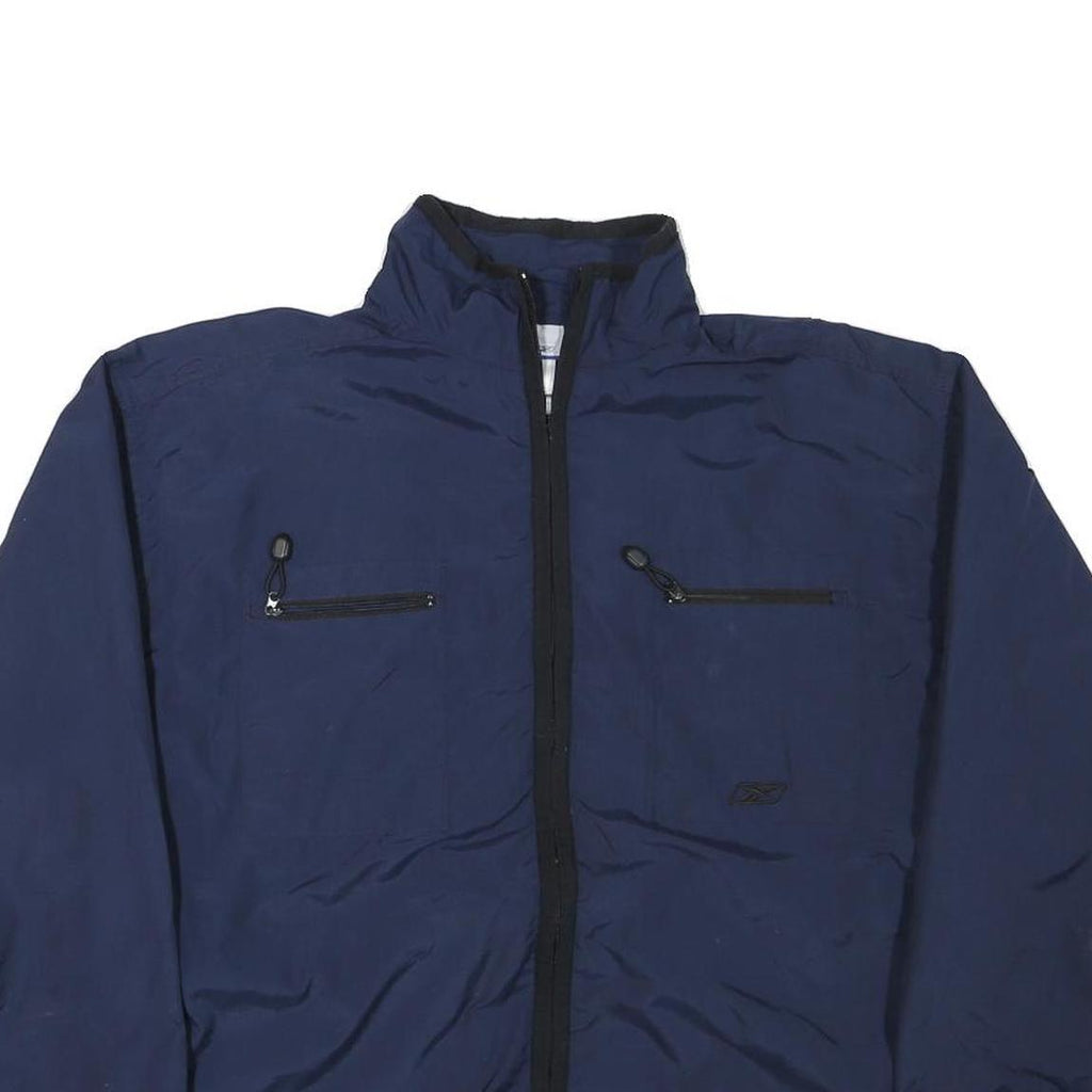 REEBOK Mens Navy Blue Jacket S Polyester Blend Plain Zip Casual Sport
