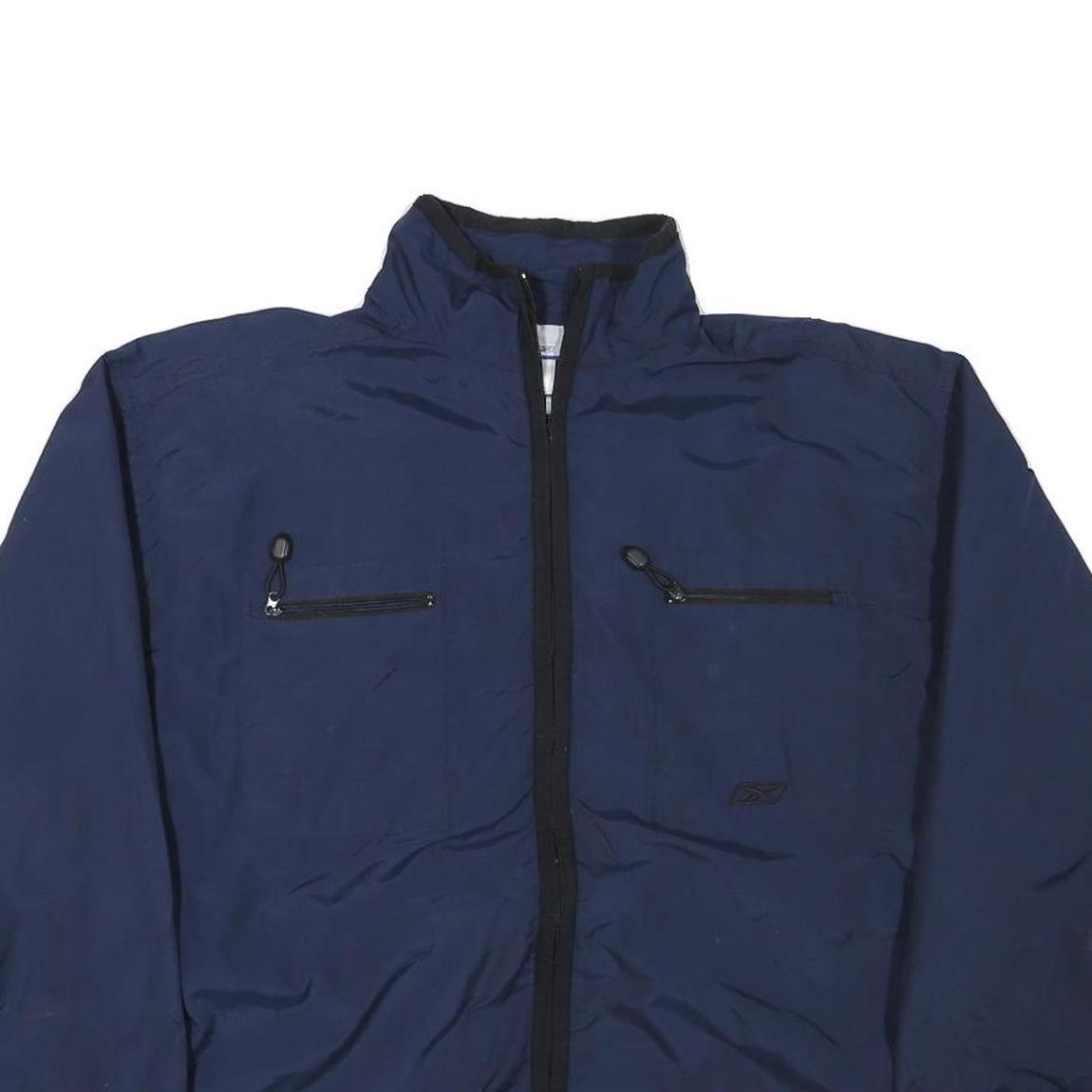 REEBOK Mens Navy Blue Jacket S Polyester Blend Plain Zip Casual Sport