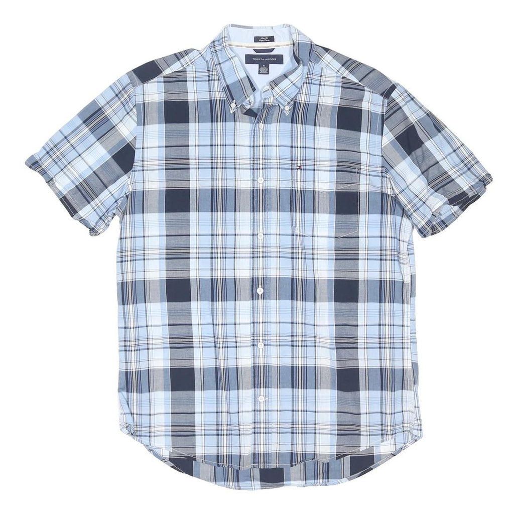 TOMMY HILFIGER Mens Blue & Grey Check Shirt M Button Down Casual Summer