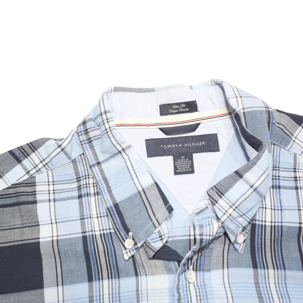 TOMMY HILFIGER Mens Blue & Grey Check Shirt M Button Down Casual Summer