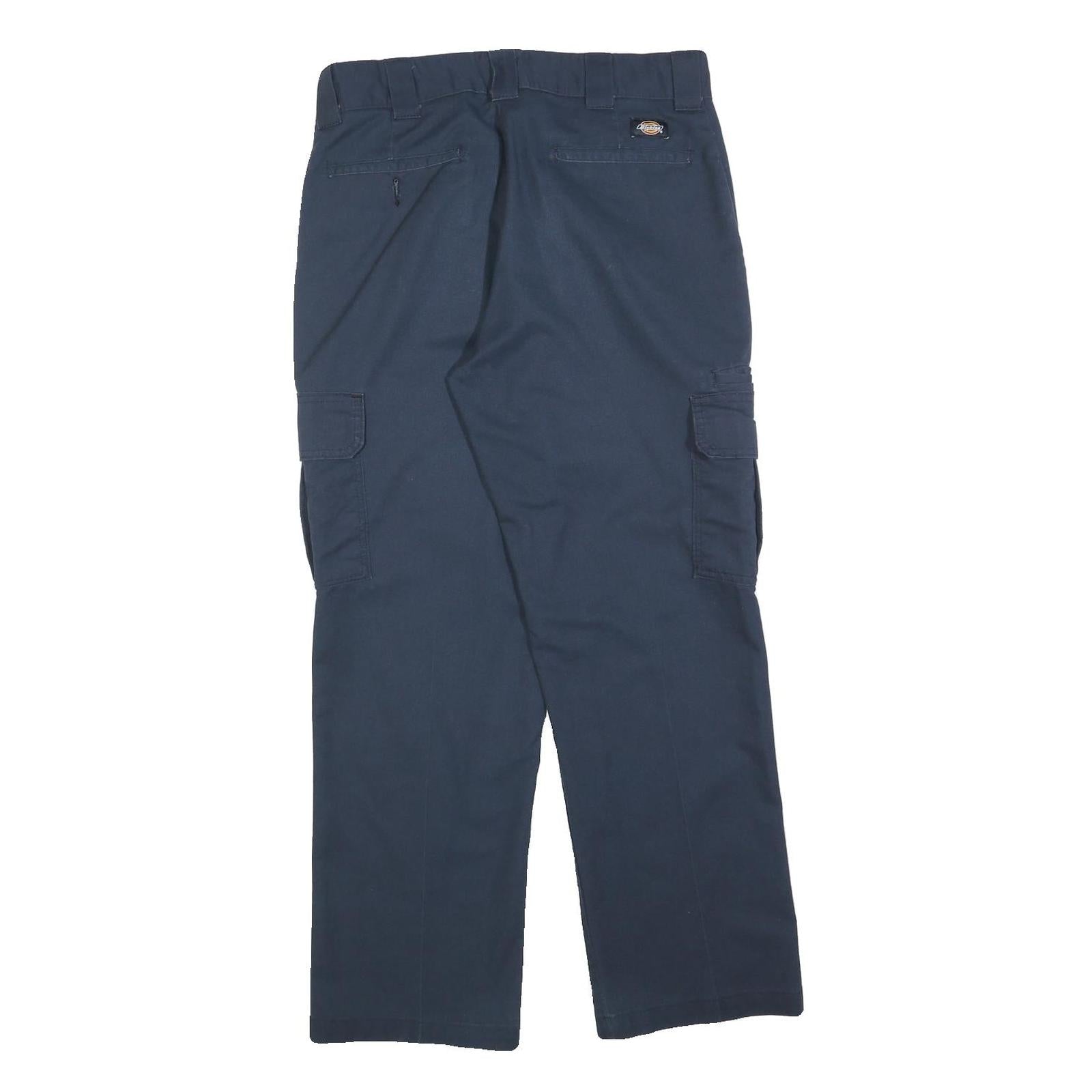 DICKIES Mens Cotton Blend Navy Blue Regular Straight Trousers W34 L30 Workwear