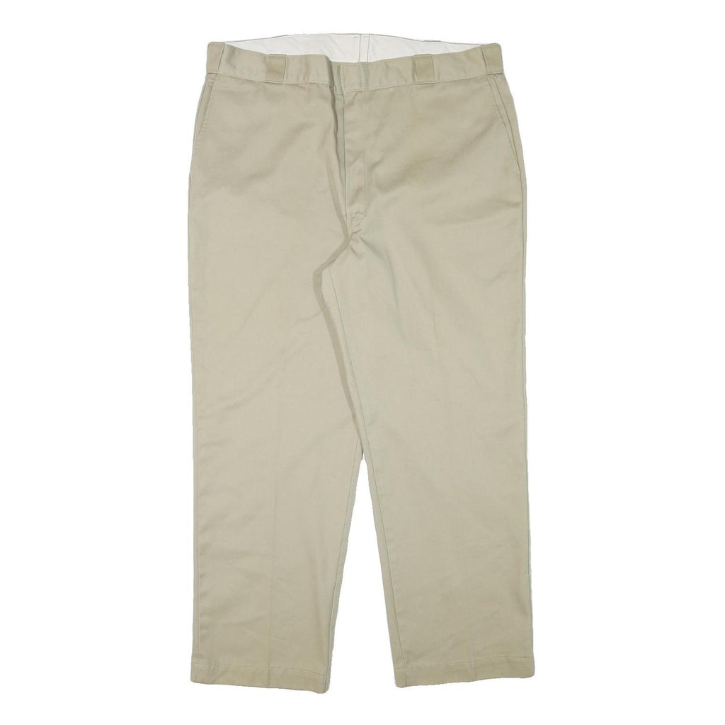 DICKIES Mens Regular Fit Beige Cotton Blend Trousers W40 L30 Classic Zip