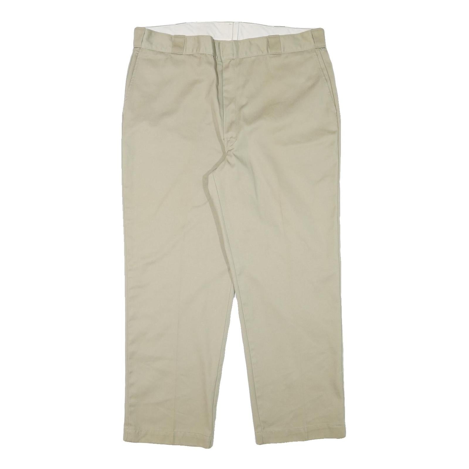 DICKIES Mens Regular Fit Beige Cotton Blend Trousers W40 L30 Classic Zip
