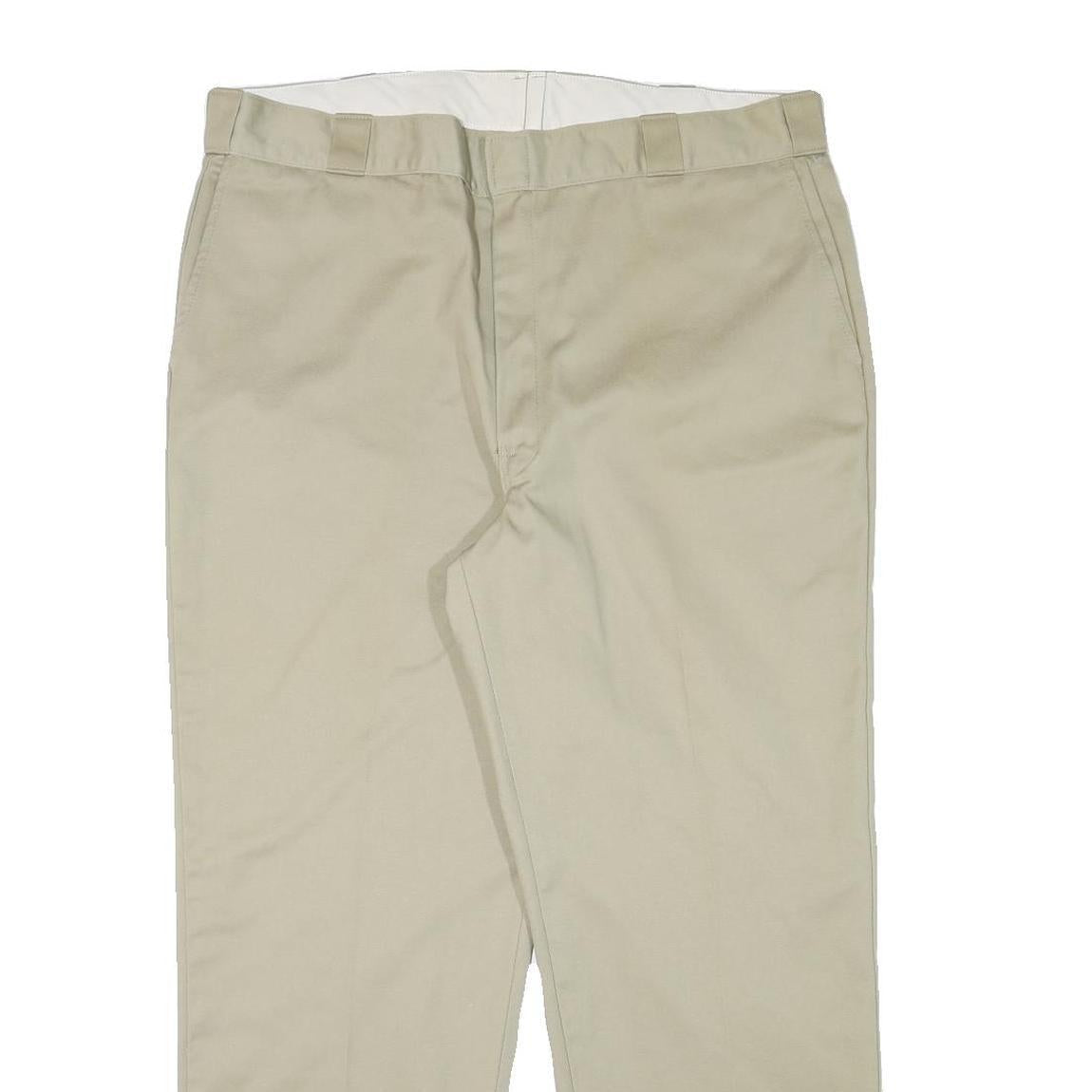 DICKIES Mens Regular Fit Beige Cotton Blend Trousers W40 L30 Classic Zip