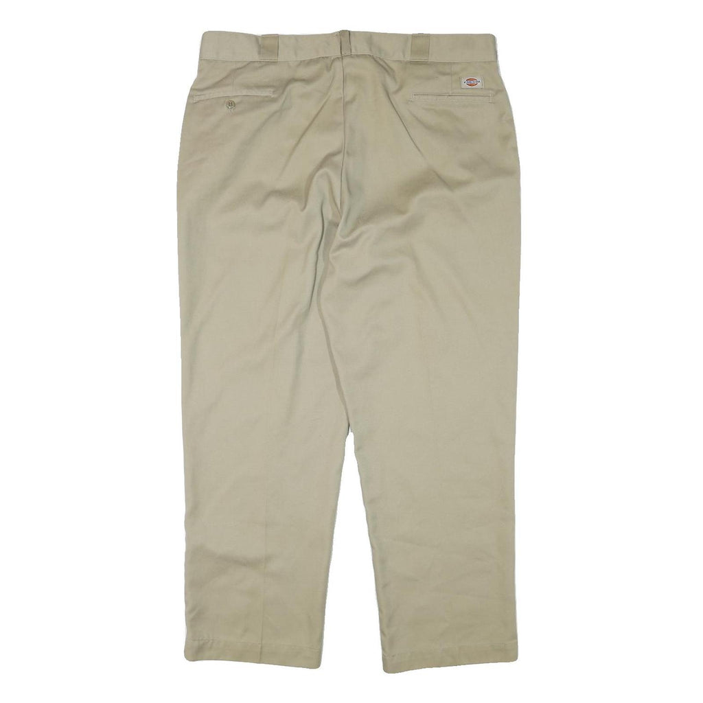 DICKIES Mens Regular Fit Beige Cotton Blend Trousers W40 L30 Classic Zip