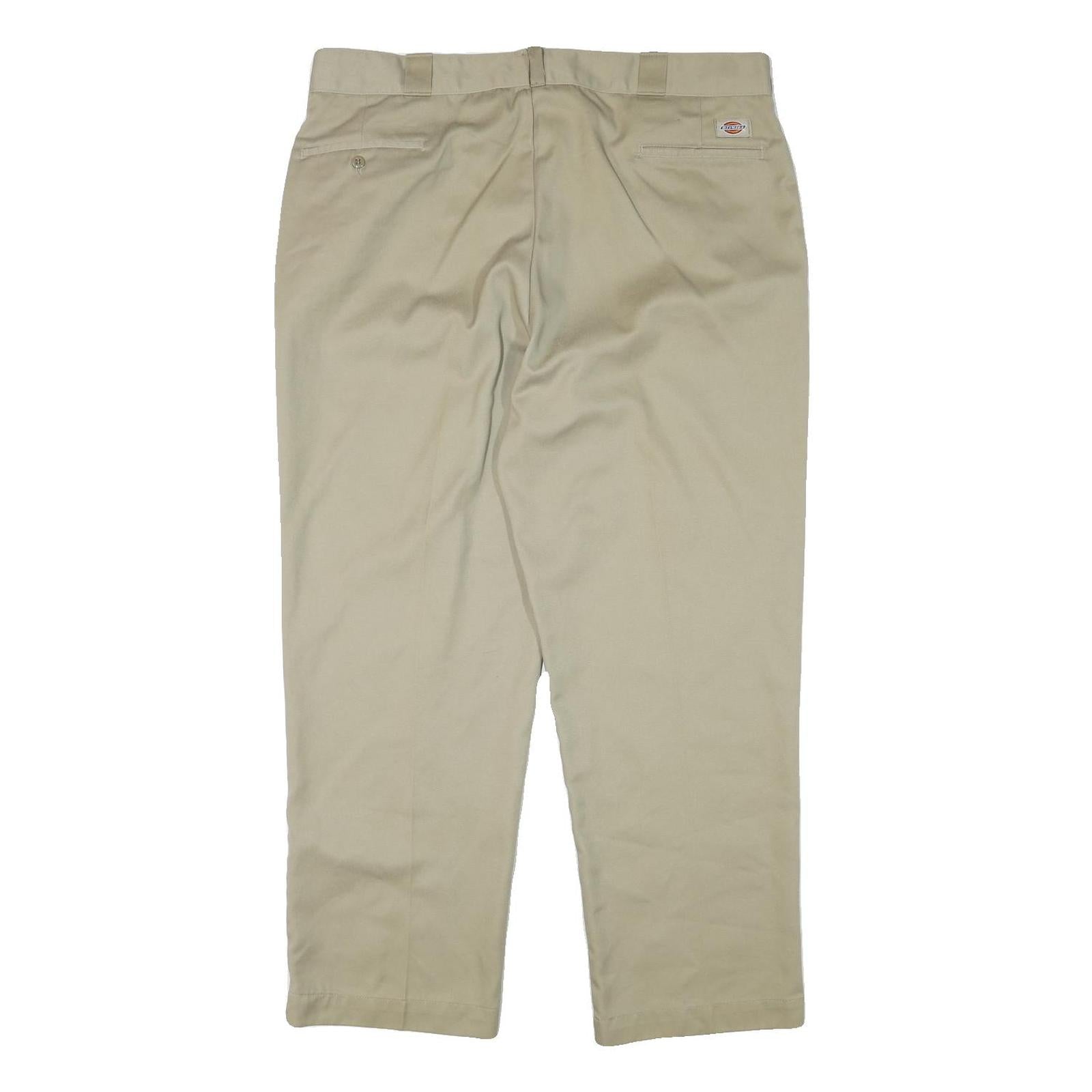 DICKIES Mens Regular Fit Beige Cotton Blend Trousers W40 L30 Classic Zip