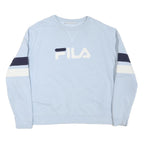 FILA Womens Blue Crew Neck XL Cotton Blend Sweatshirt Logo Stripe Sleeves