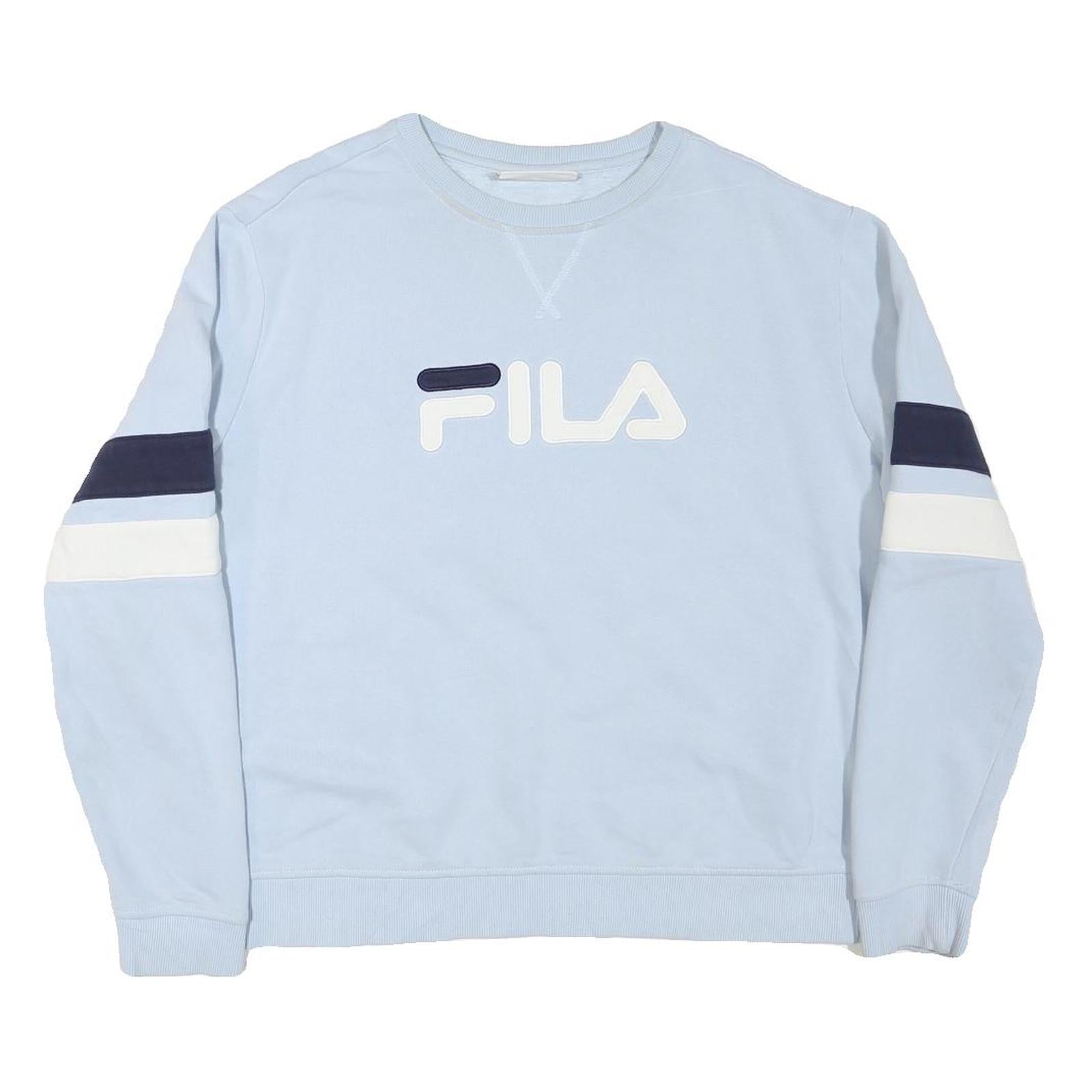 FILA Womens Blue Crew Neck XL Cotton Blend Sweatshirt Logo Stripe Sleeves
