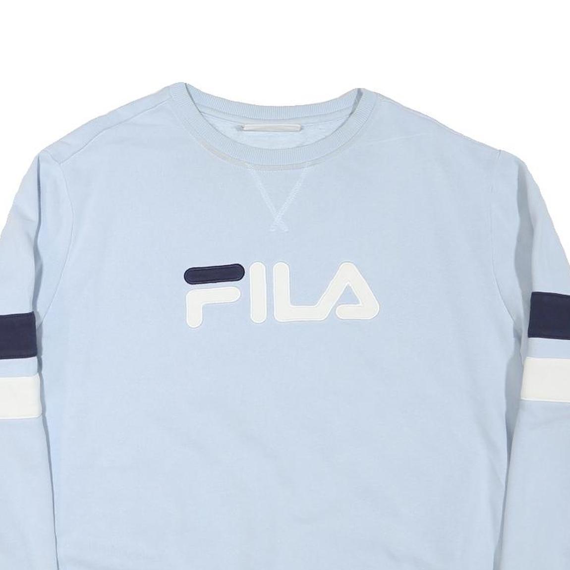 FILA Womens Blue Crew Neck XL Cotton Blend Sweatshirt Logo Stripe Sleeves