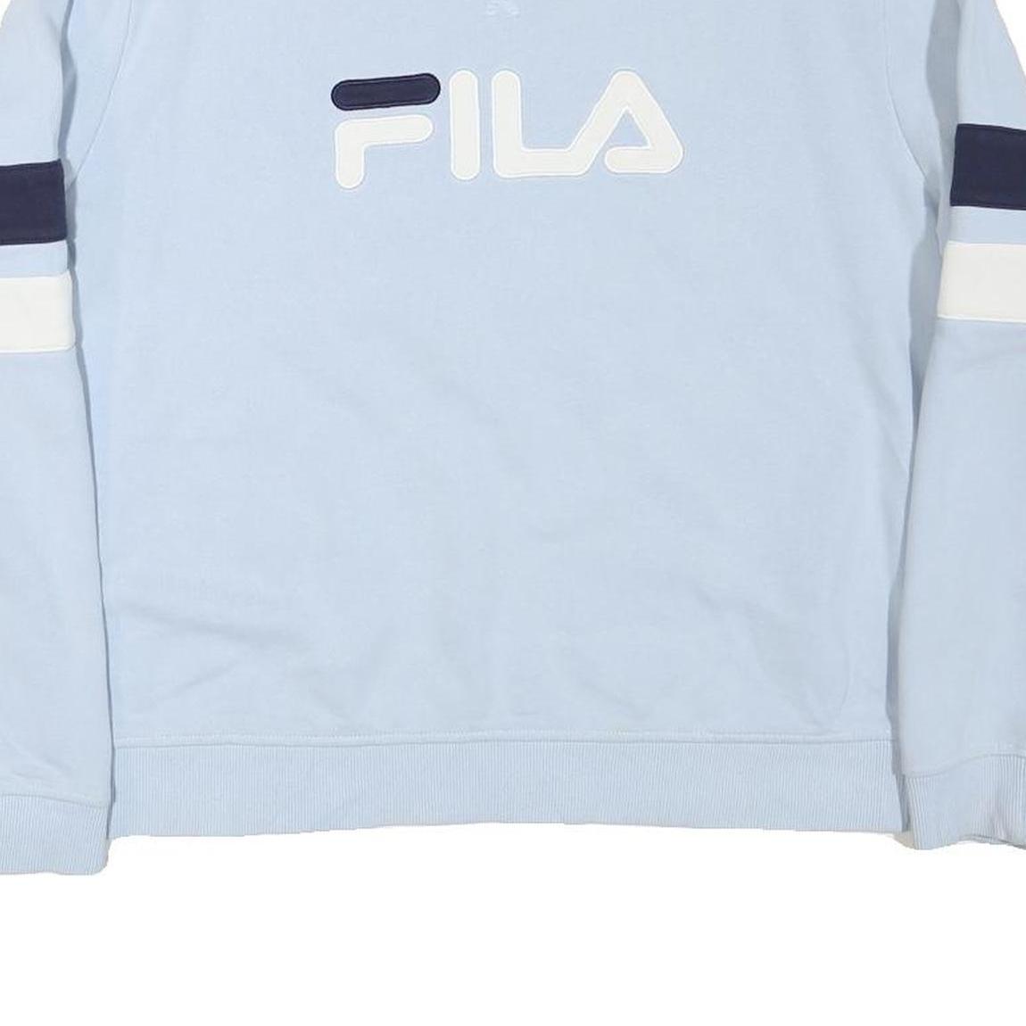 FILA Womens Blue Crew Neck XL Cotton Blend Sweatshirt Logo Stripe Sleeves