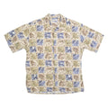 HOLLIS RIVER Mens Beige & Blue Patterned Cotton Shirt L Summer Casual Beachwear