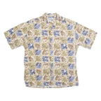 HOLLIS RIVER Mens Beige & Blue Patterned Cotton Shirt L Summer Casual Beachwear