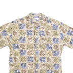HOLLIS RIVER Mens Beige & Blue Patterned Cotton Shirt L Summer Casual Beachwear