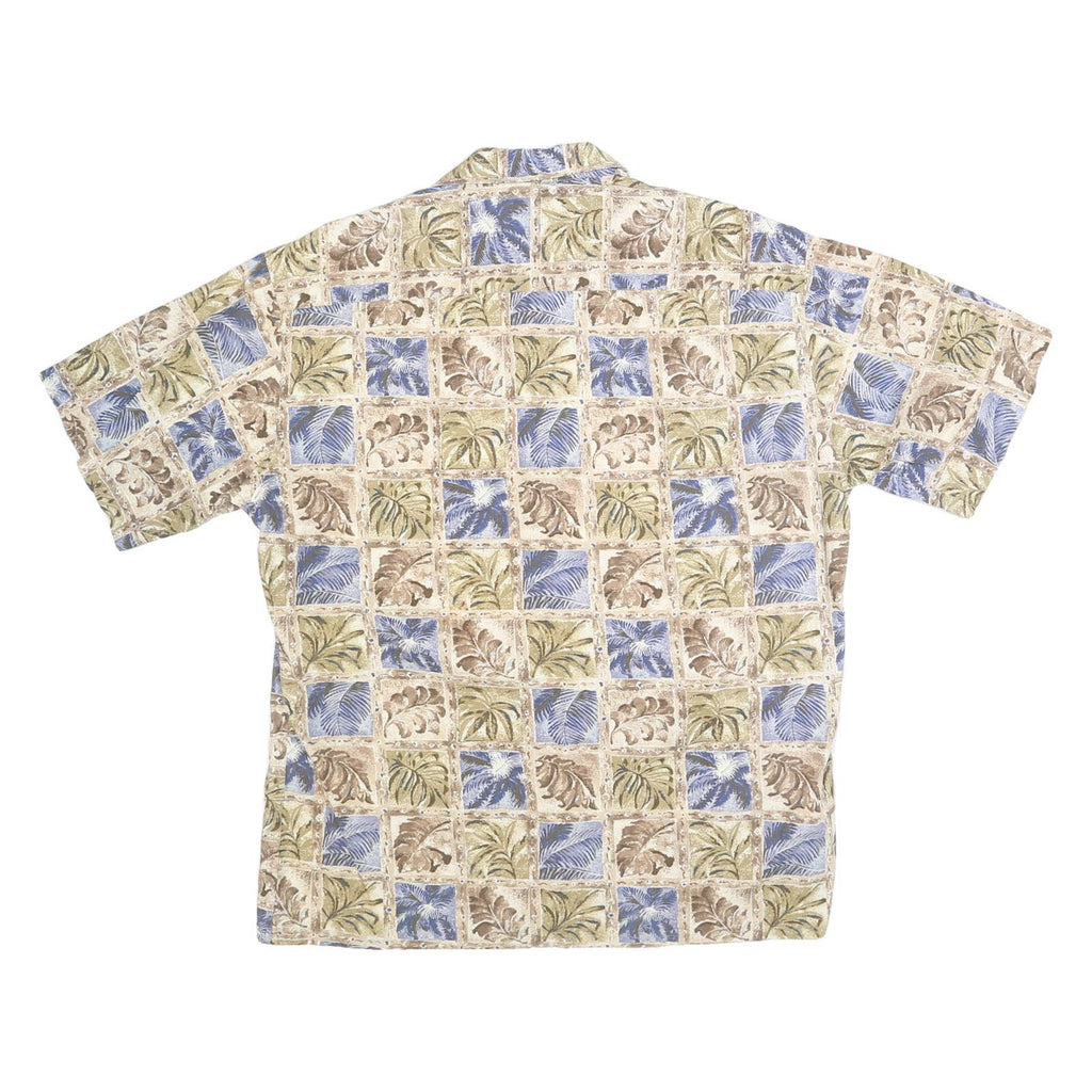 HOLLIS RIVER Mens Beige & Blue Patterned Cotton Shirt L Summer Casual Beachwear