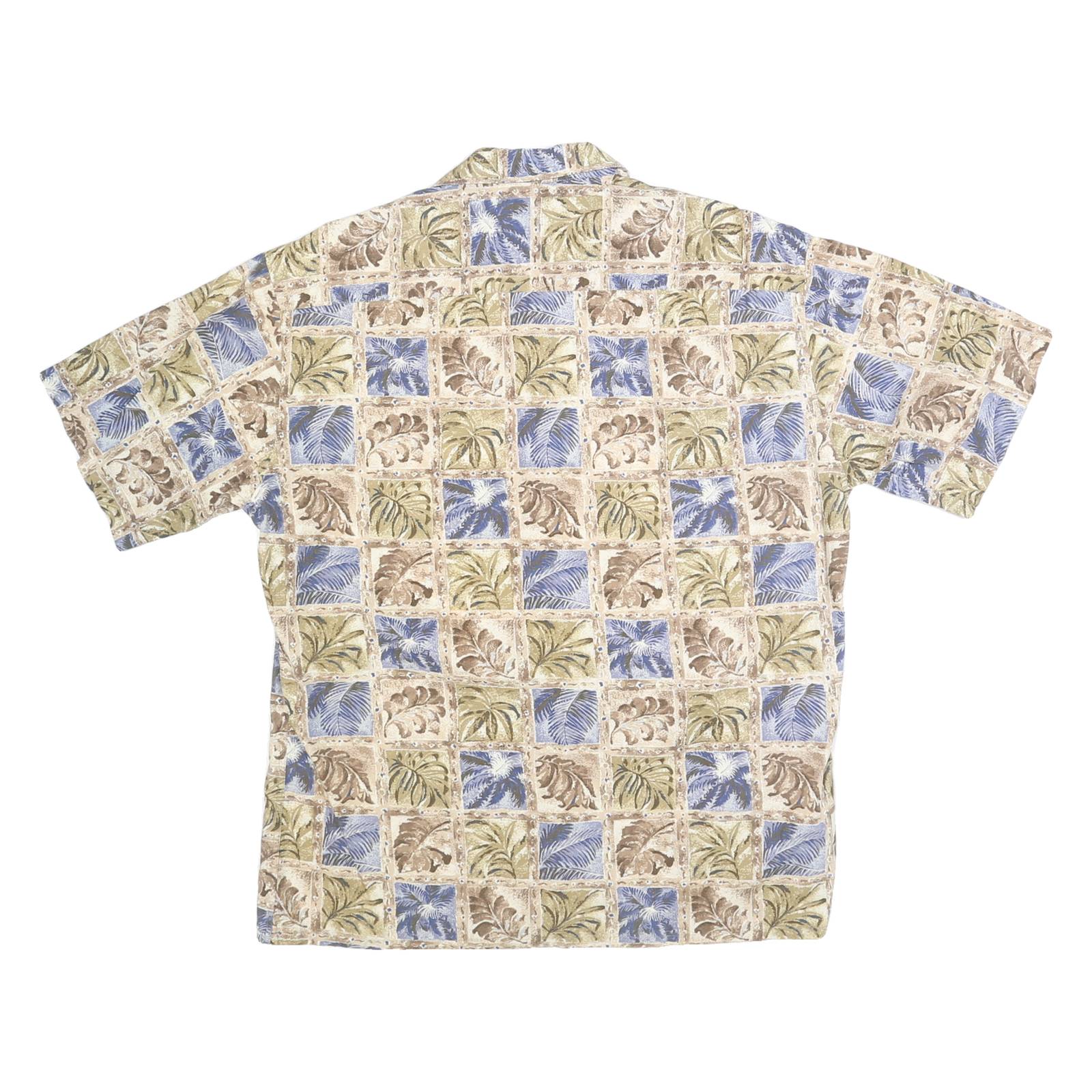 HOLLIS RIVER Mens Beige & Blue Patterned Cotton Shirt L Summer Casual Beachwear