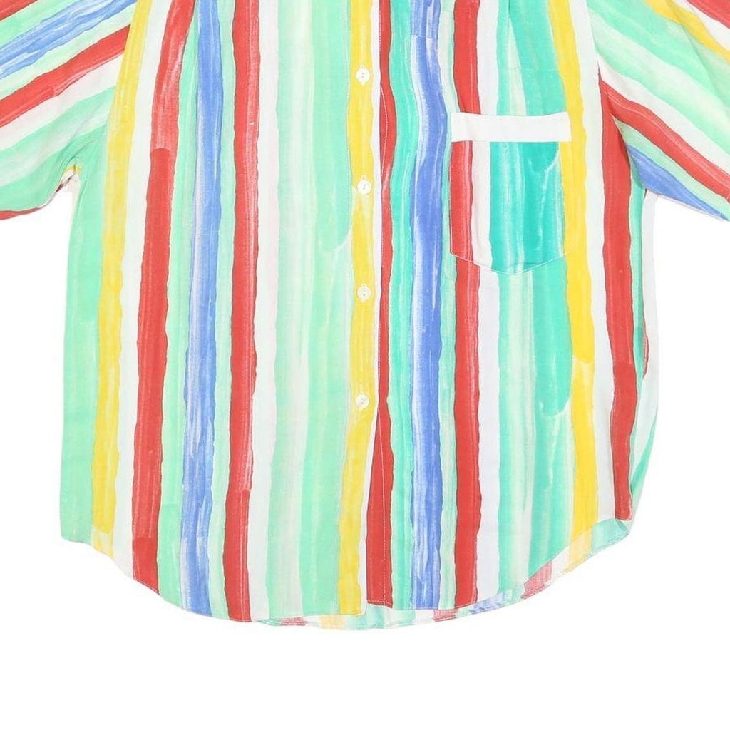 Womens White & Multi Colour Striped Shirt L Casual Short Sleeve Summer Top