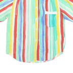 Womens White & Multi Colour Striped Shirt L Casual Short Sleeve Summer Top