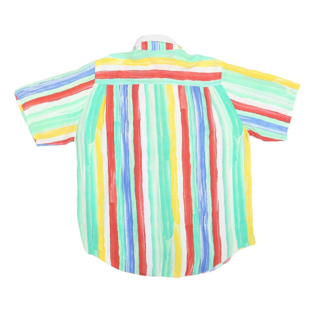 Womens White & Multi Colour Striped Shirt L Casual Short Sleeve Summer Top