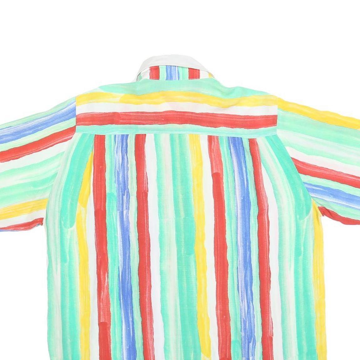 Womens White & Multi Colour Striped Shirt L Casual Short Sleeve Summer Top