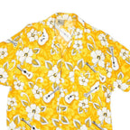 IN GEAR Mens Yellow Hawaiian Rayon Shirt M Floral Guitar Print Summer Casual