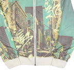 GUESS Mens Green & Cream Crazy Pattern Zip Up Bomber Jacket L Polyester Blend