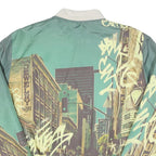 GUESS Mens Green & Cream Crazy Pattern Zip Up Bomber Jacket L Polyester Blend