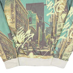 GUESS Mens Green & Cream Crazy Pattern Zip Up Bomber Jacket L Polyester Blend