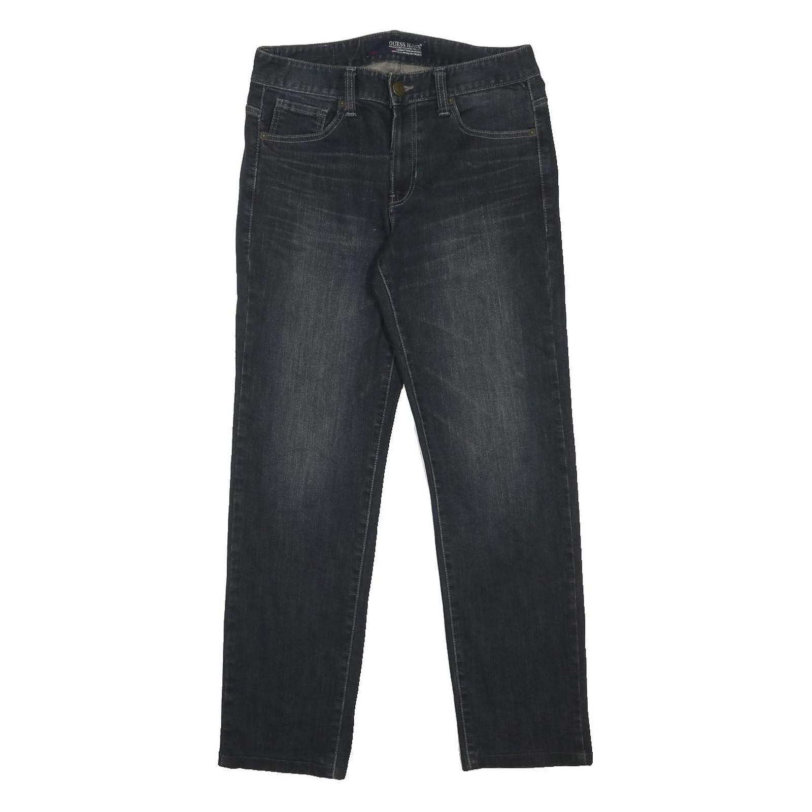 GUESS JEANS Mens Black Slim Skinny Denim Raw W29 L28 Stylish Zip Closure