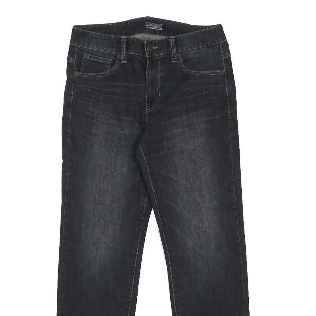 GUESS JEANS Mens Black Slim Skinny Denim Raw W29 L28 Stylish Zip Closure