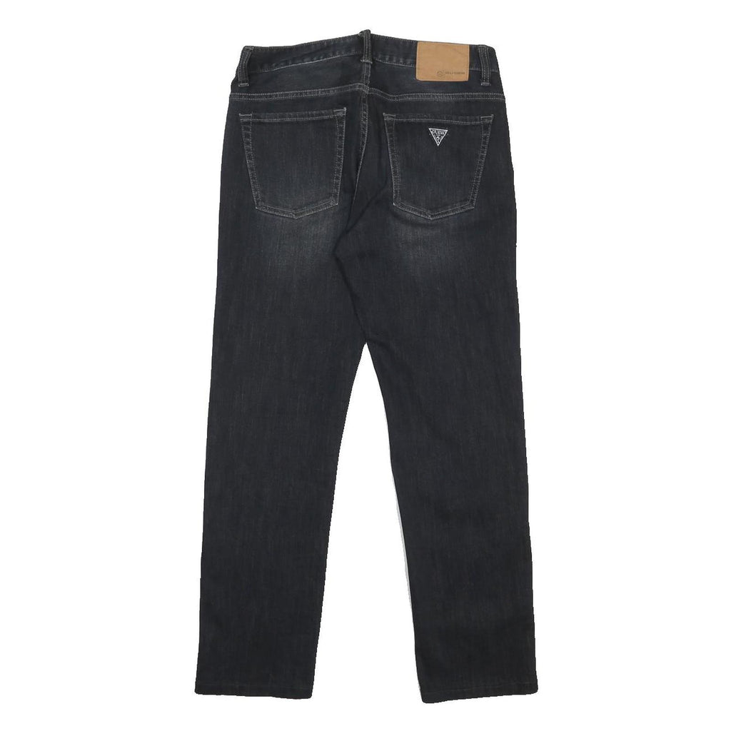 GUESS JEANS Mens Black Slim Skinny Denim Raw W29 L28 Stylish Zip Closure