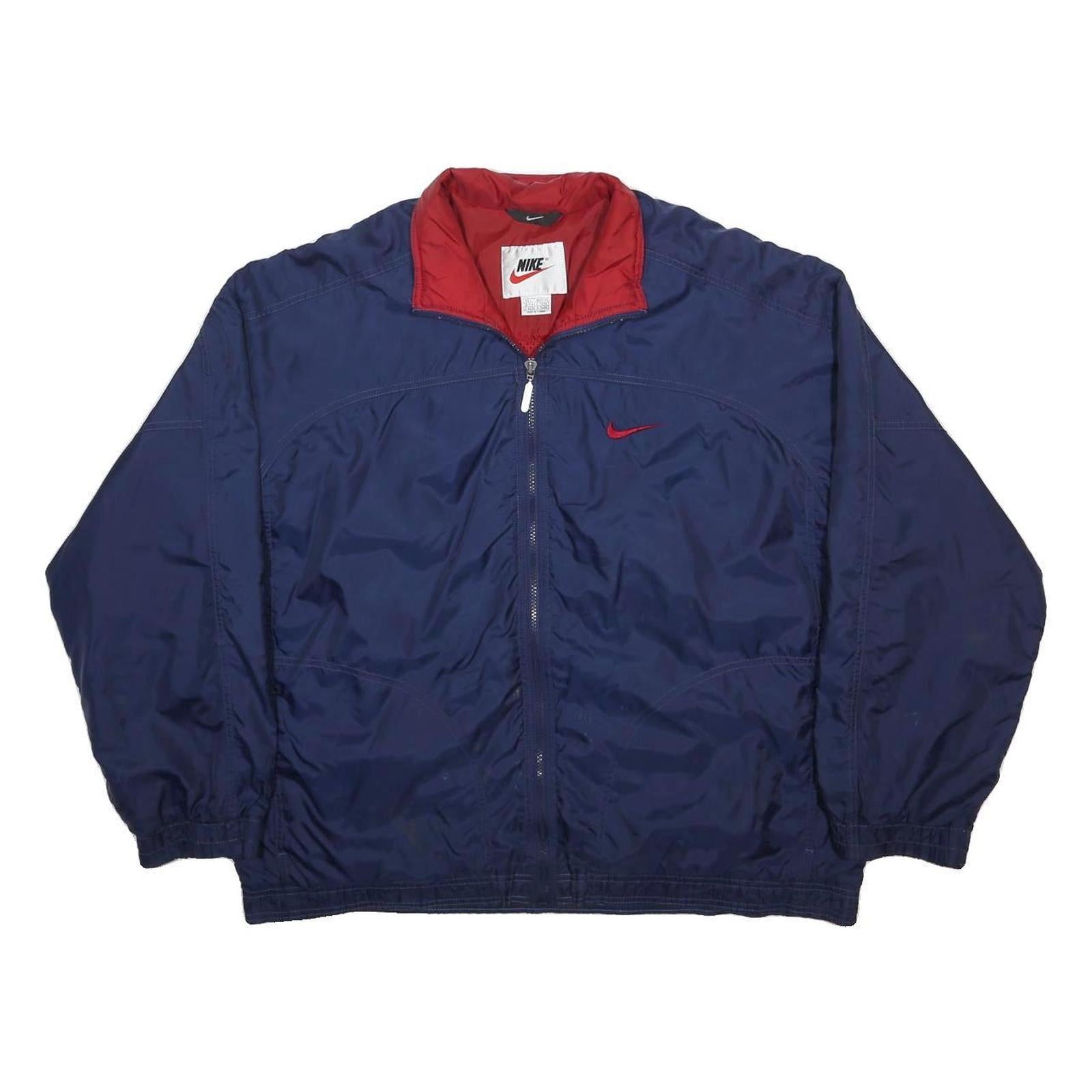 NIKE Mens Navy Blue & Red Sports Zip Jacket L Nylon Casual Activewear