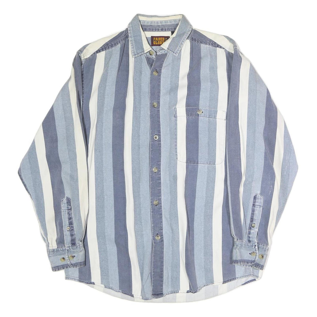 FADED GLORY Mens Blue & White Stripe Cotton Shirt M Casual Button Down