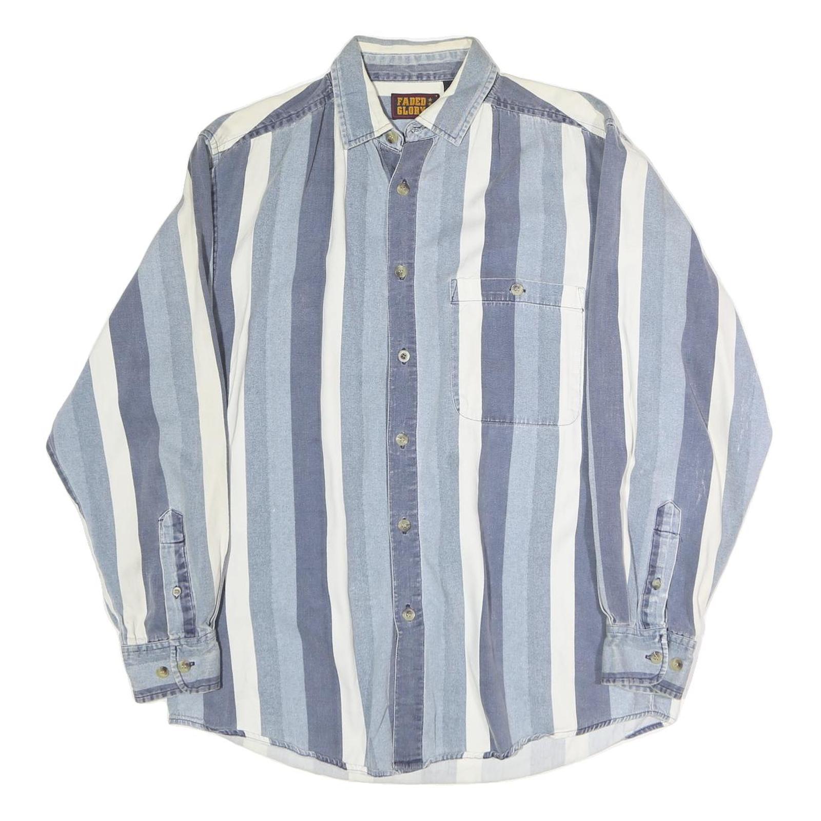 FADED GLORY Mens Blue & White Stripe Cotton Shirt M Casual Button Down